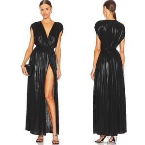Norma Kamali Athena Maxi Dress Gown Women's 38/M Black Metallic Drape Prom NEW